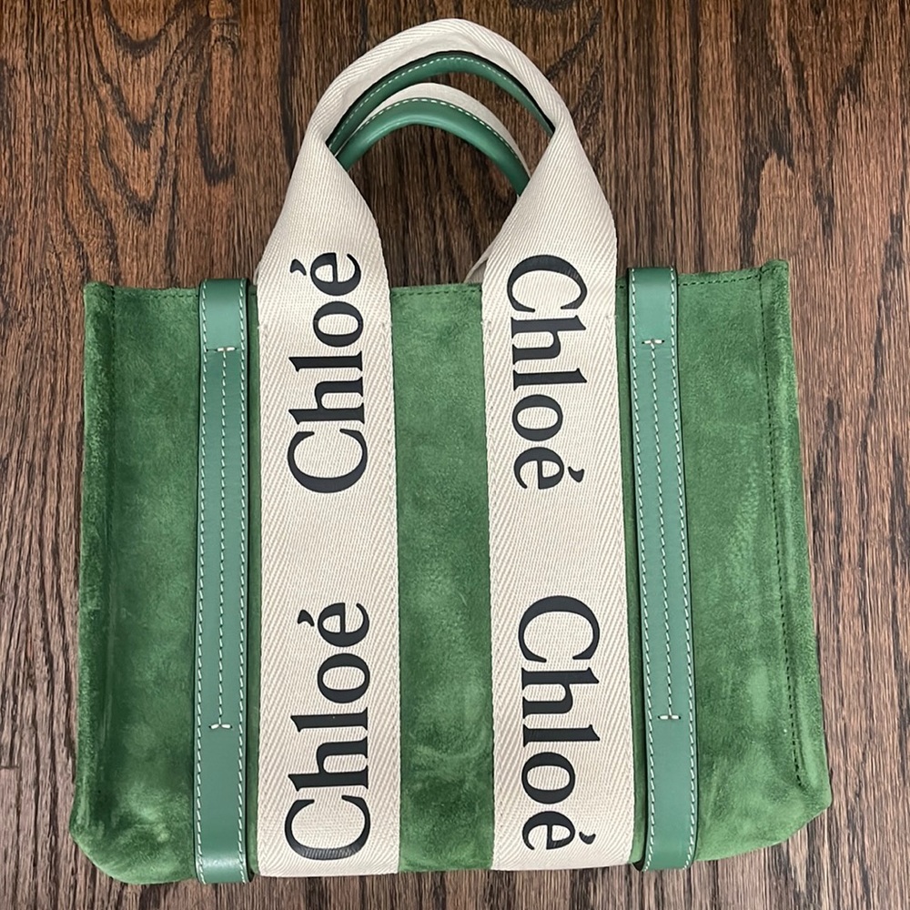 NWT Chloe Small Woody Convertible Tote Suede - Green